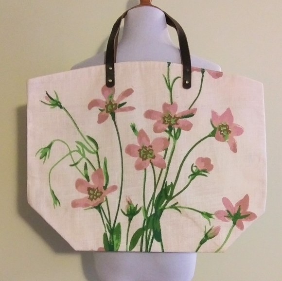 🛍 X-Large Floral Tote with Leather Handles NIP - Picture 5 of 5